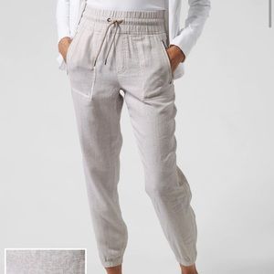 Athleta Cabo Linen jogger. Great for summer and traveling. Very comfortable.